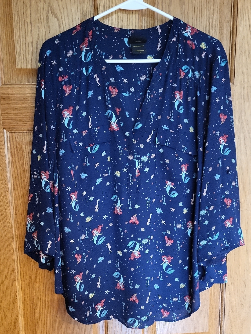 Torrid DISNEY THE LITTLE MERMAID HARPER BLOUSE - GEORGETTE ARIEL & FLOUNDER NAVY